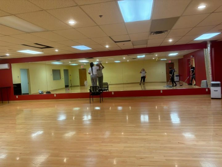 a clean mirror in a commercial space, contributing to a brighter and more welcoming environment for employees and clients.